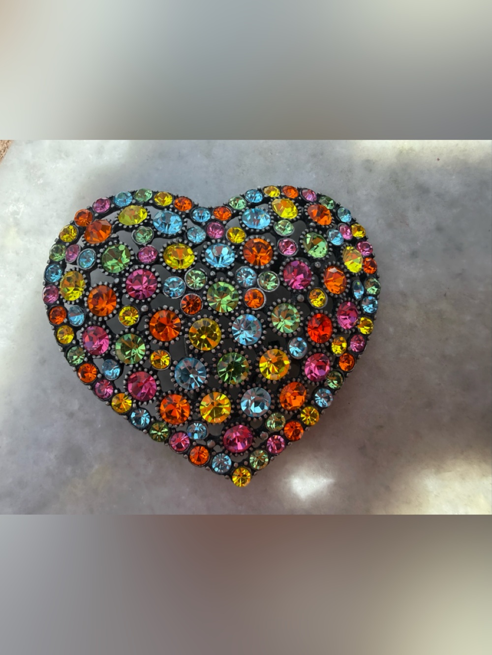 Vintage Rainbow Rhinestone Heart Belt Buckle Multicolor